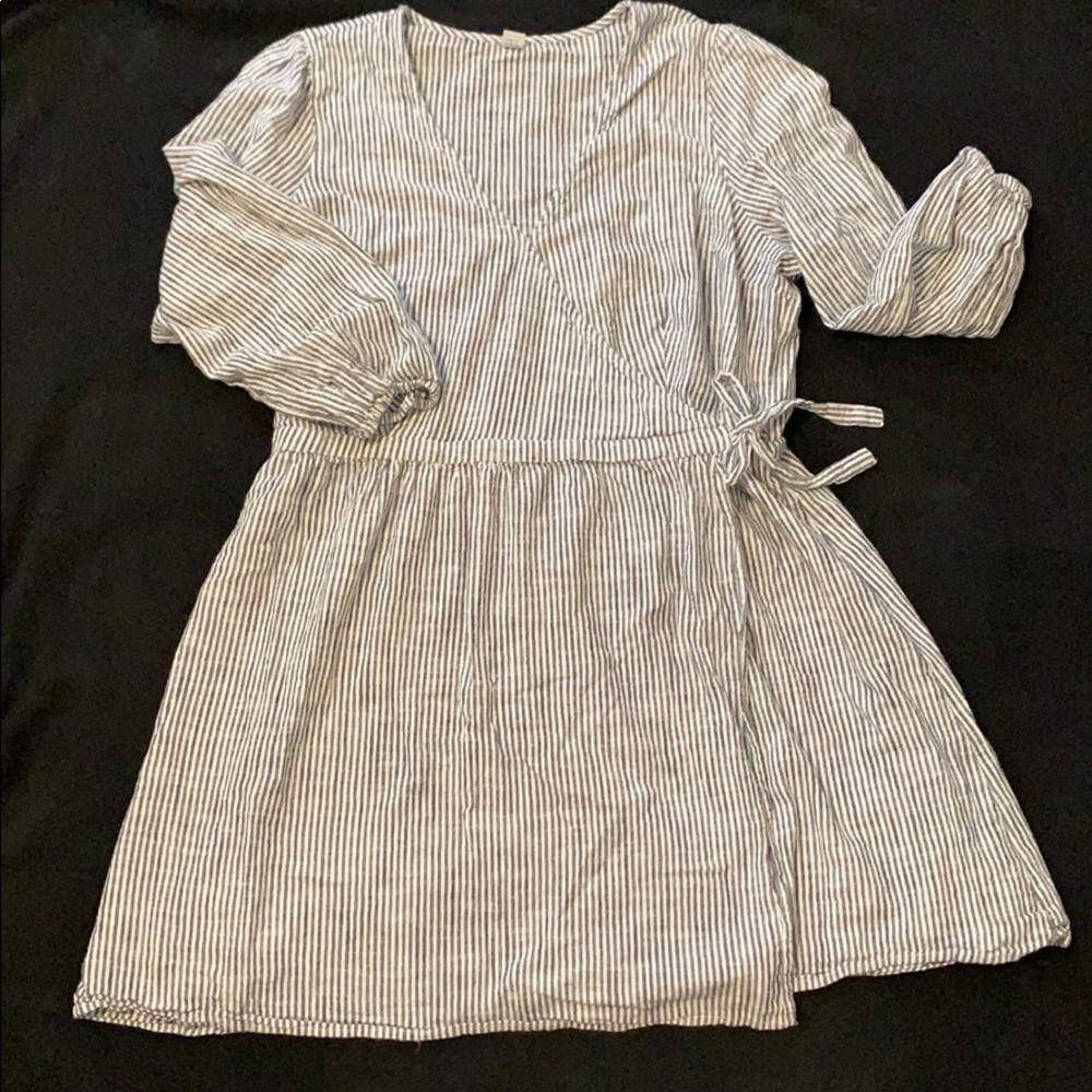 Seersucker Long Sleeve Wrap Dress